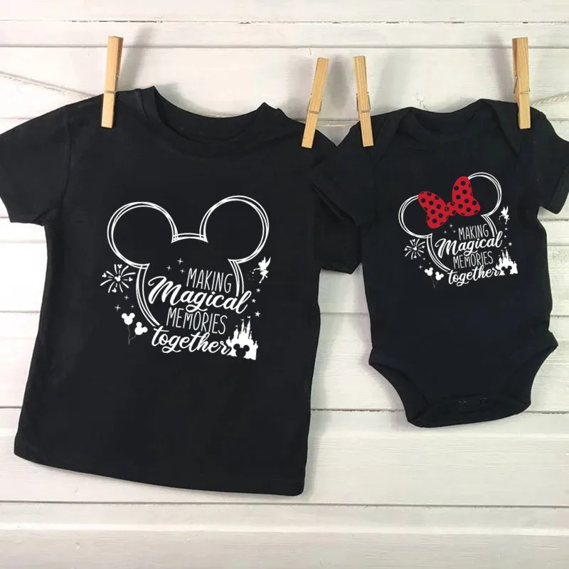 2024 Disney Trip Mickey Minnie Mouse Family Matching Shirts Cotton Dad Mom Bro Sis Kids T Shirt Baby Rompers Matching Clothes