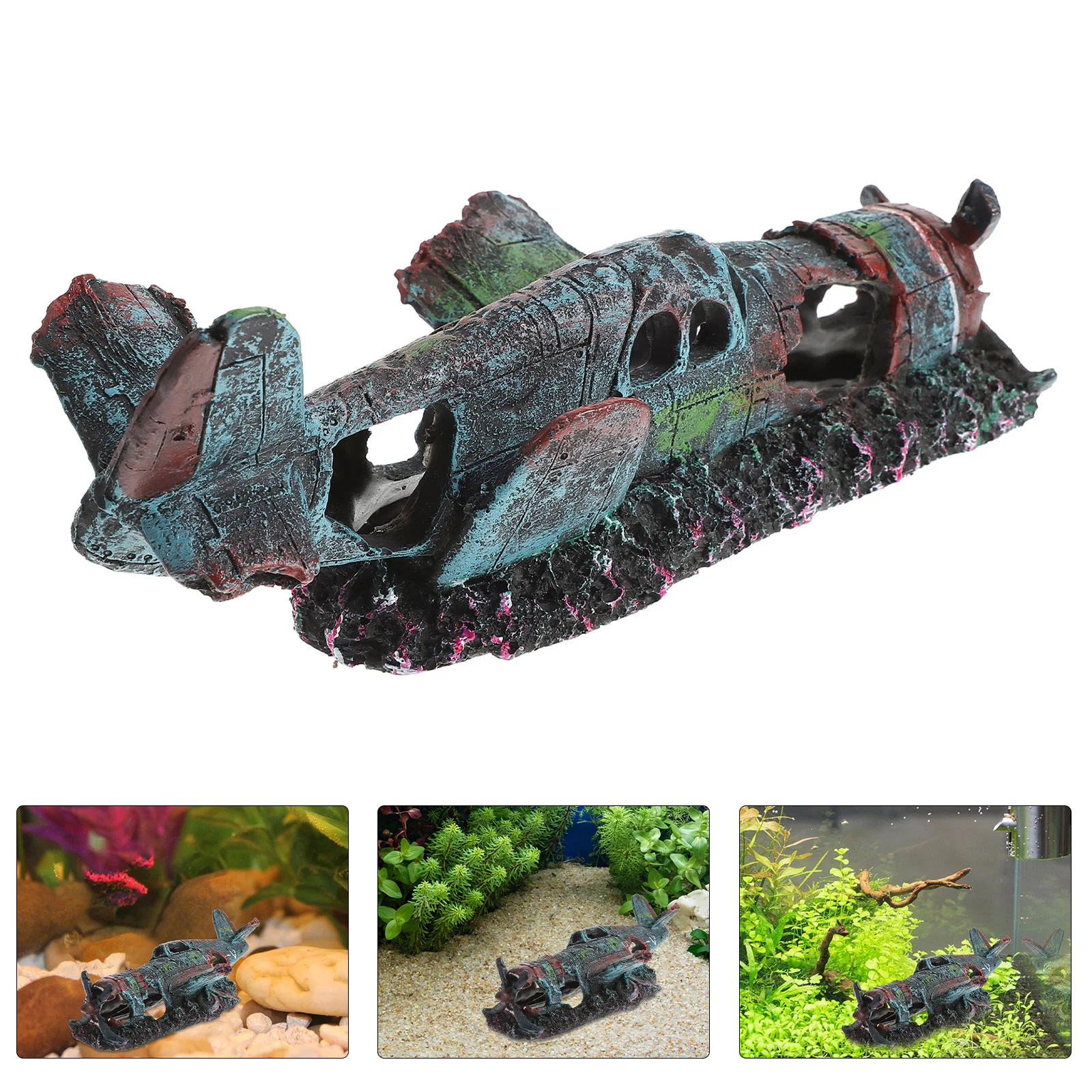 Fish Tank Plane Aquarium Decor Shipwreck Artificial Wreckage Decorations Ornament Underwater