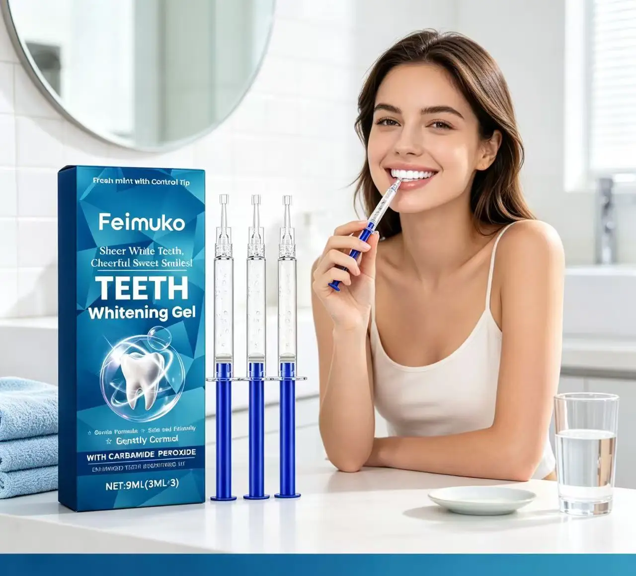 Feimuko Teeth Whitening Gel 3Pcs Set Fresh Mint Gentle Formula Home Dental Brightening Gel For Tooth Stain Removal