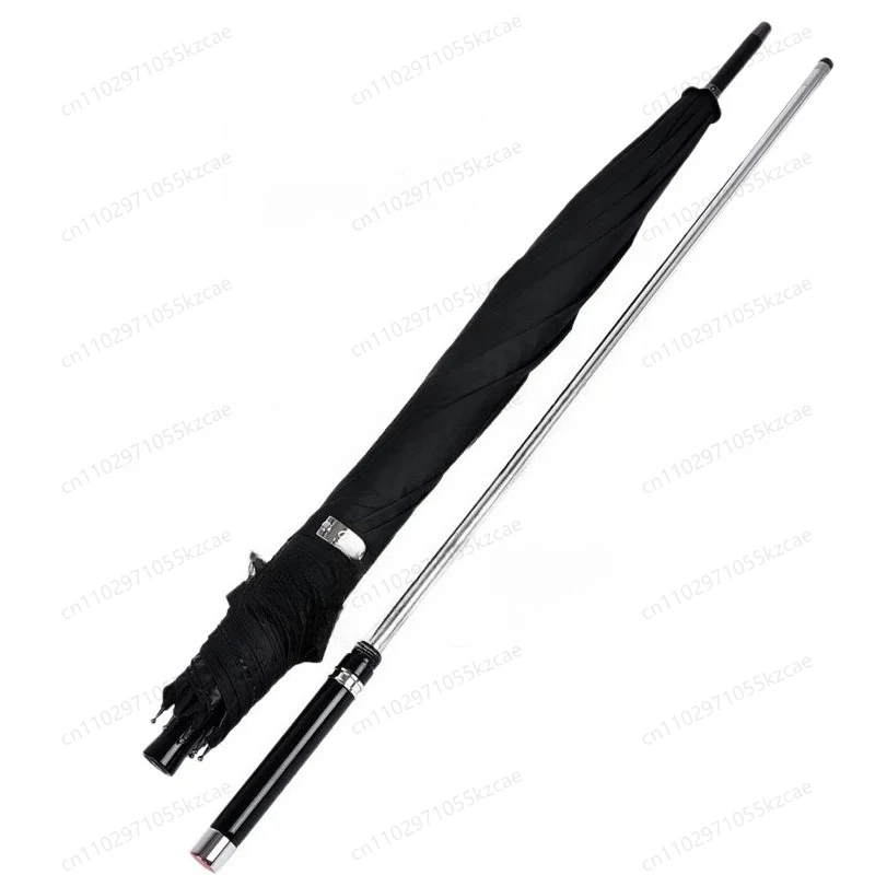 Black Straight Pole Sun Umbrella, Long Handle Parasol with Simple Defense Feature, Stylish & Functional