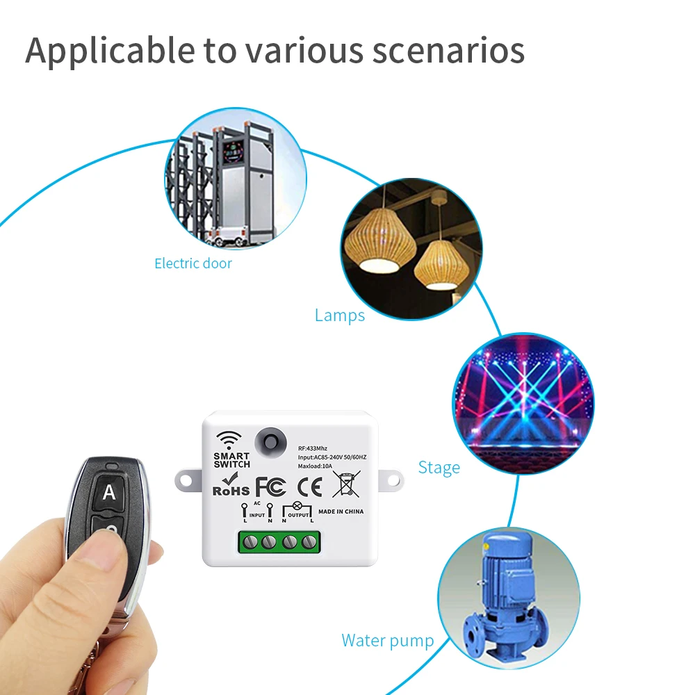 Drahtloser Schalter RF 433MHz Fernbedienungsschalter für Zuhause 110V 220V 10A Mini-Controller Haushaltslichtschalter – Detail 7