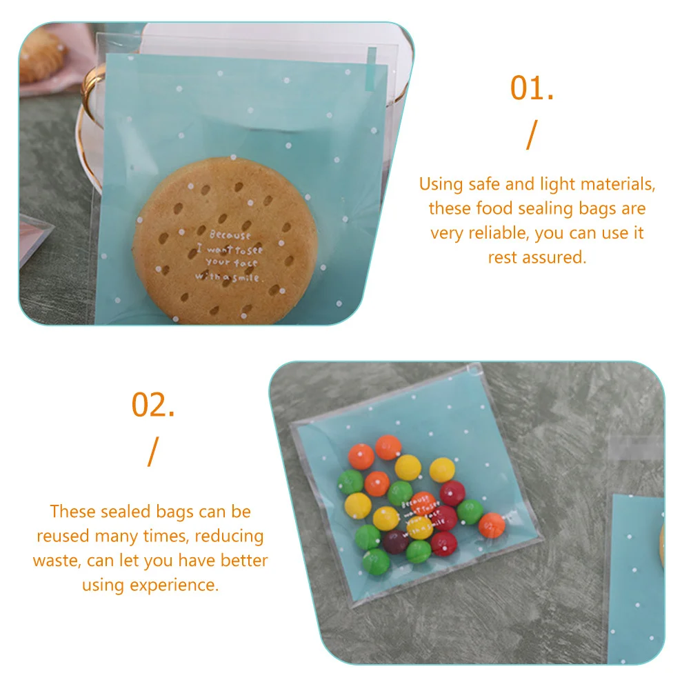 

300Pcs Cute Polka Dot Self Seal Bags Tear Resistant Food Packaging Bags for Dried Fruits Baking Goods Snack Storage Sealable