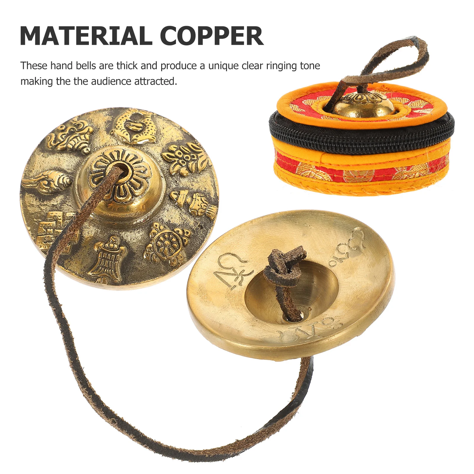 

Copper Tibetan Bells Hand Cymbals Meditation Yoga Relaxation Tool Small Percussion Instrument with Strap Percussion Instrument