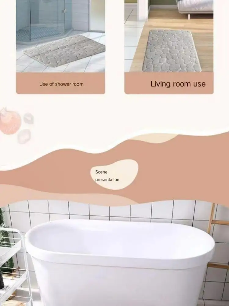 Bathroom Foot Mat Coral Velvet Non-slip Absorbent Embossed Goose Stone Memory Foam Thickening Absorbent Mat Door Mat