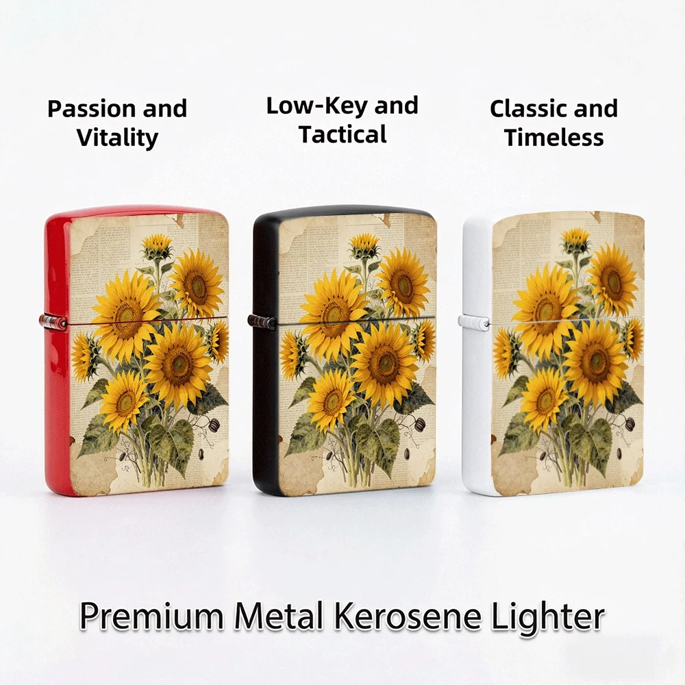 Vintage Flip Top Lighter lighters vintage Retro Newspaper Background Sunflower Botanical Floral Art Print lighters for smokers