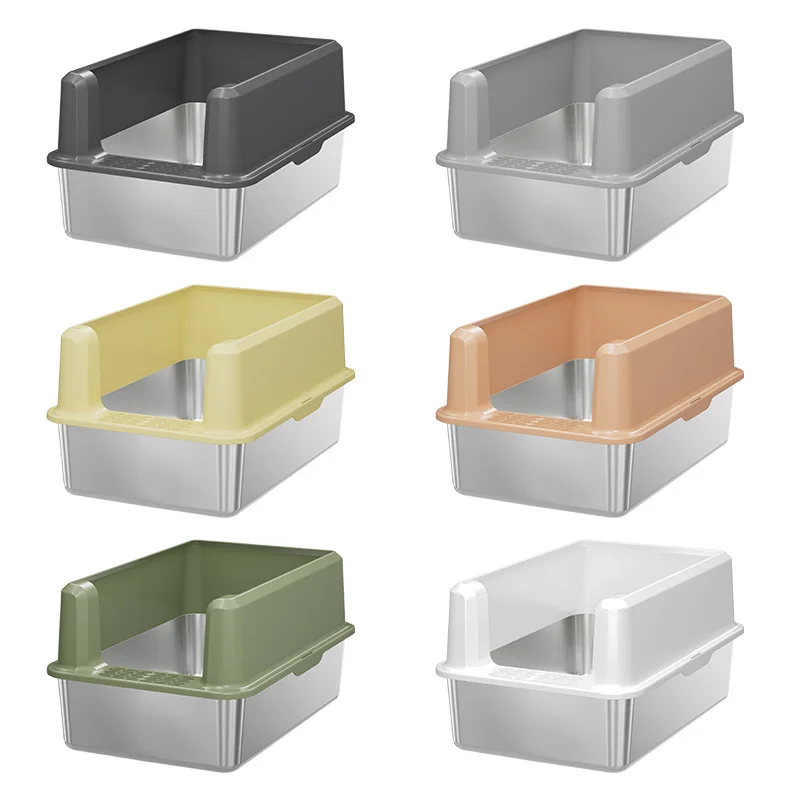 Stainless Steel Open Cat Litter Box Anti-Splash Extra Large Easy Clean Cat Toilet Durable Pet Supplies for Large Cats