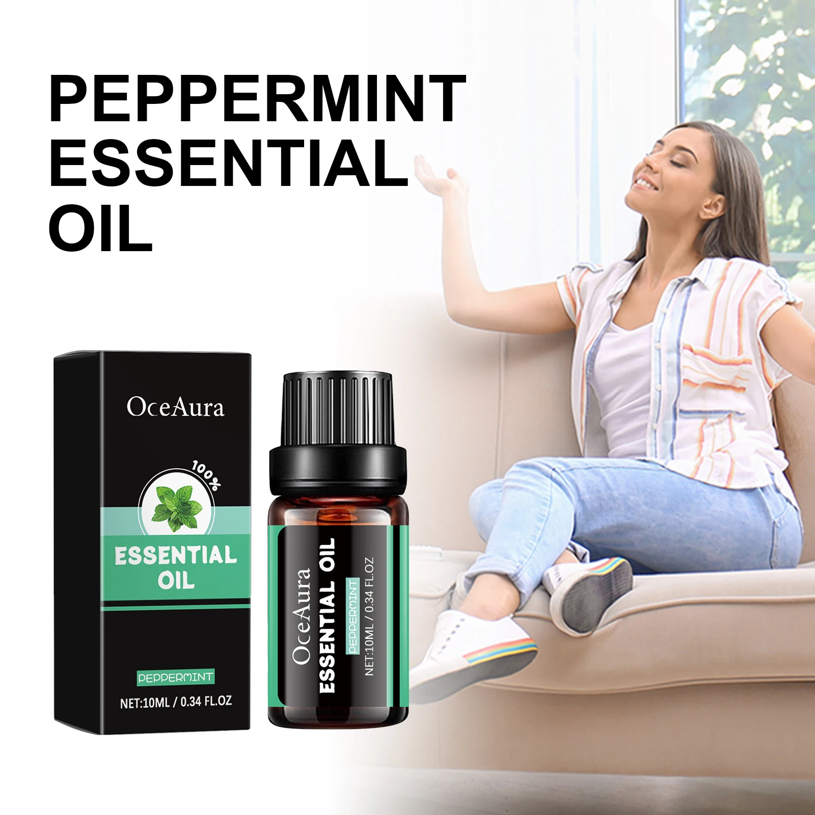 OceAura 10ml Peppermint Essential Oil Helps Relieve SkinMuscle Relaxation Soothing Emotions Essential Oils for Humidifiers