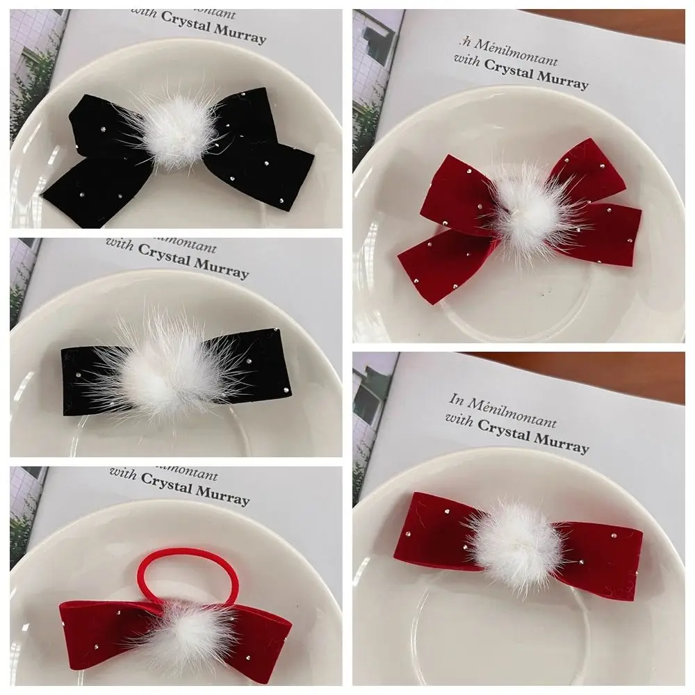 Simple Red Velvet Bow Hair Clip Bowknot Flocking Velvet Hairpin Korean Style Headwear Cloth Student