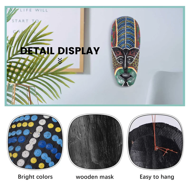 أجزاء الأجهزة قناع خشبي للتعليق على الحائط من الخشب الصلب نحت مطلي على شكل فيسبوك جدار ديكور بار ديكورات المنزل قناع الطوطم الأفريقي