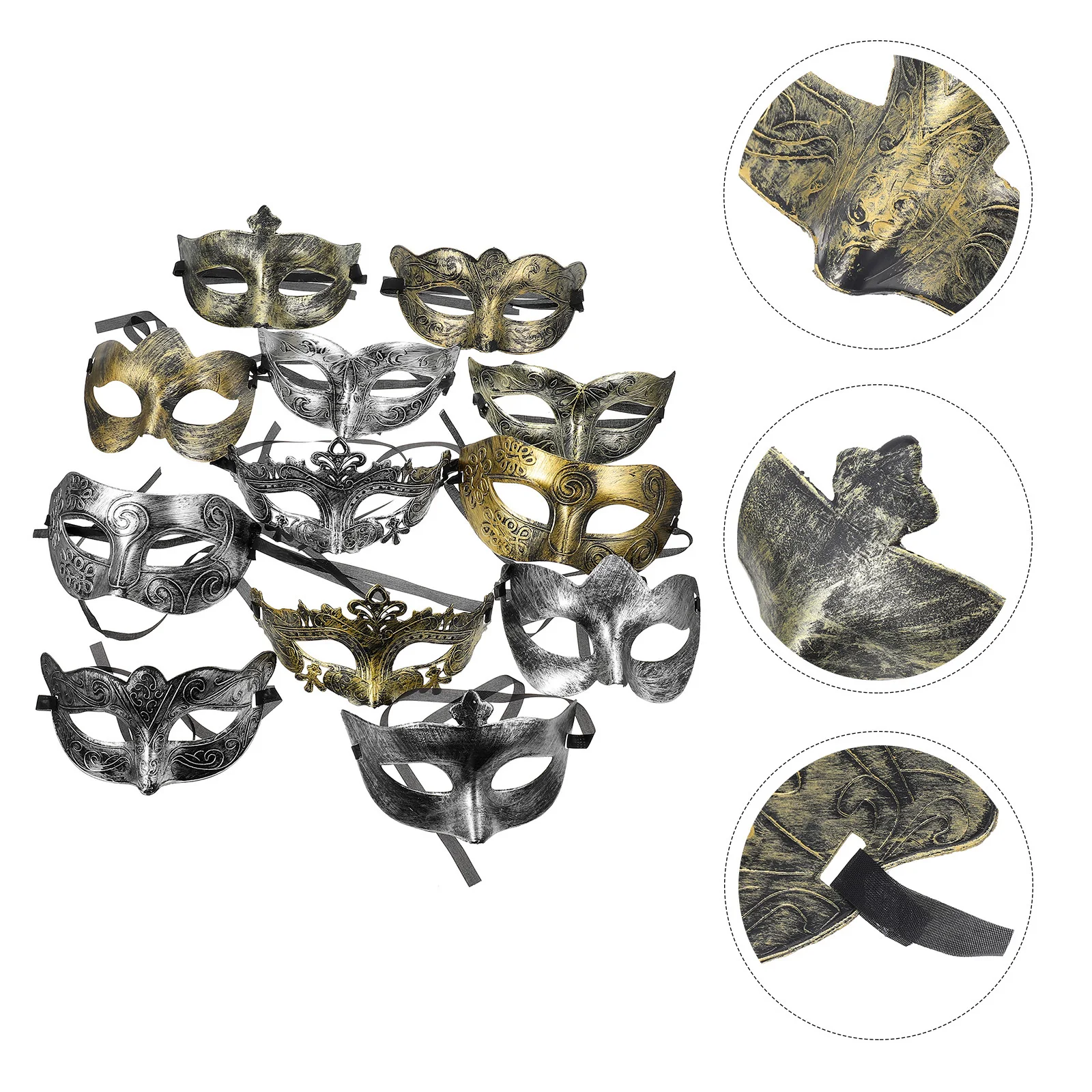 

12pcs Vintage Half Face Masks Lightweight Adjustable Party Masquerade Halloween Mask Prop Multi-Function Festival Accessory