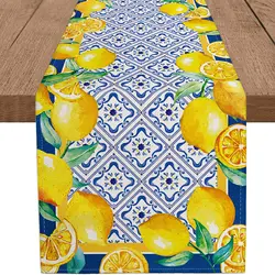 Lemon Table Runner Teal Blue Lemon Fruit Farmhouse Table Runner Seasonal Kitchen Table Decoration Home Party Decor Accessories