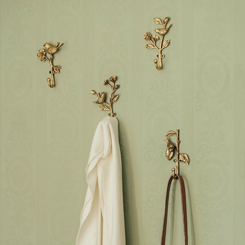 Retro wall punching wall, hook clothes key, bird creative cute wall decoration