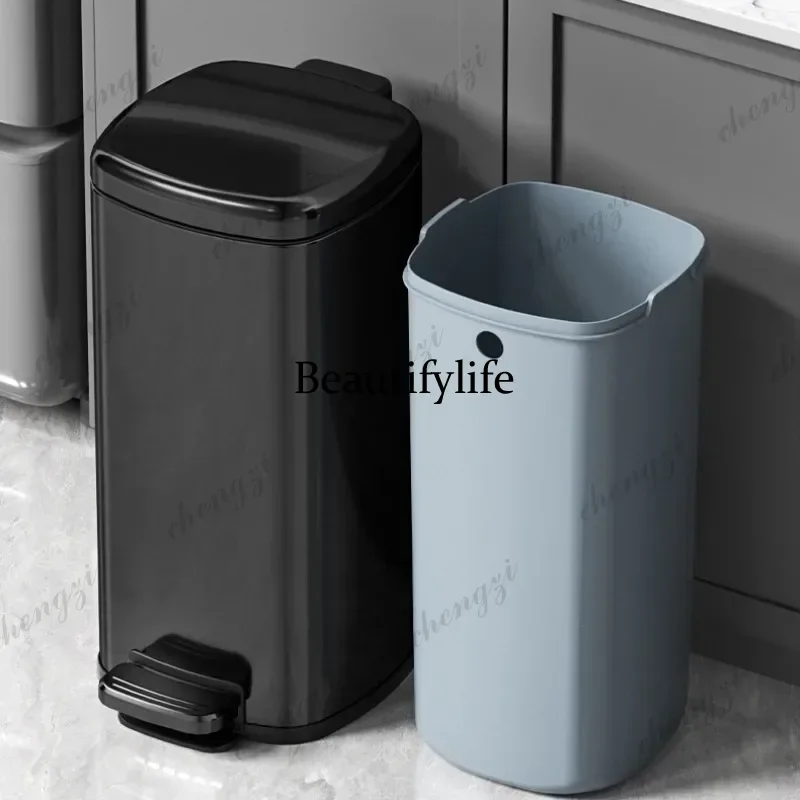 33L Stainless Steel Waste Bins Foot Operated Container Wide Caliber Lidded Bucket Kitchen Living Room Household Cleaning Tools