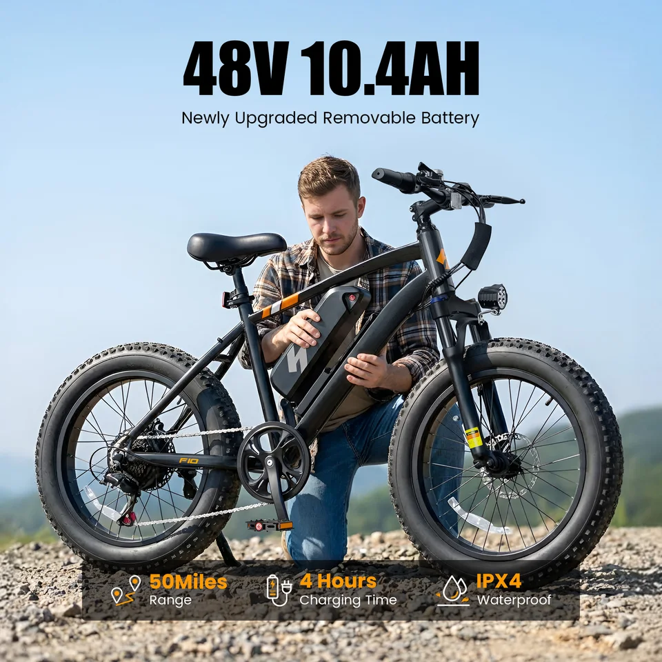 Hopepeak F10 Fat Tire Electric Bike for Adults, 20"×4.0" Fat Tire Electric Mountain Bike, Peak 1200W 48V 10.4Ah,  28MPH 55 Miles  Electric Bicycle, 7-Speed image 5