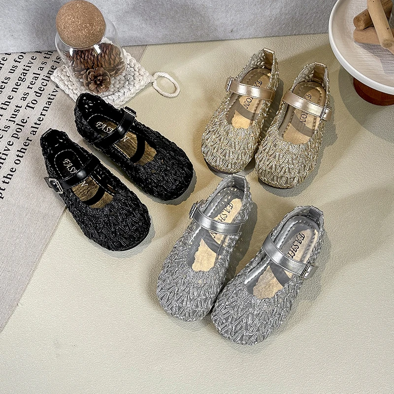 Kids'Casual Shoes Low-Cut Shoes PU Leather Bow Cutout Spring Shoes For Girls Breathable Anti-slip Gold Silver Shoes Size 23-36