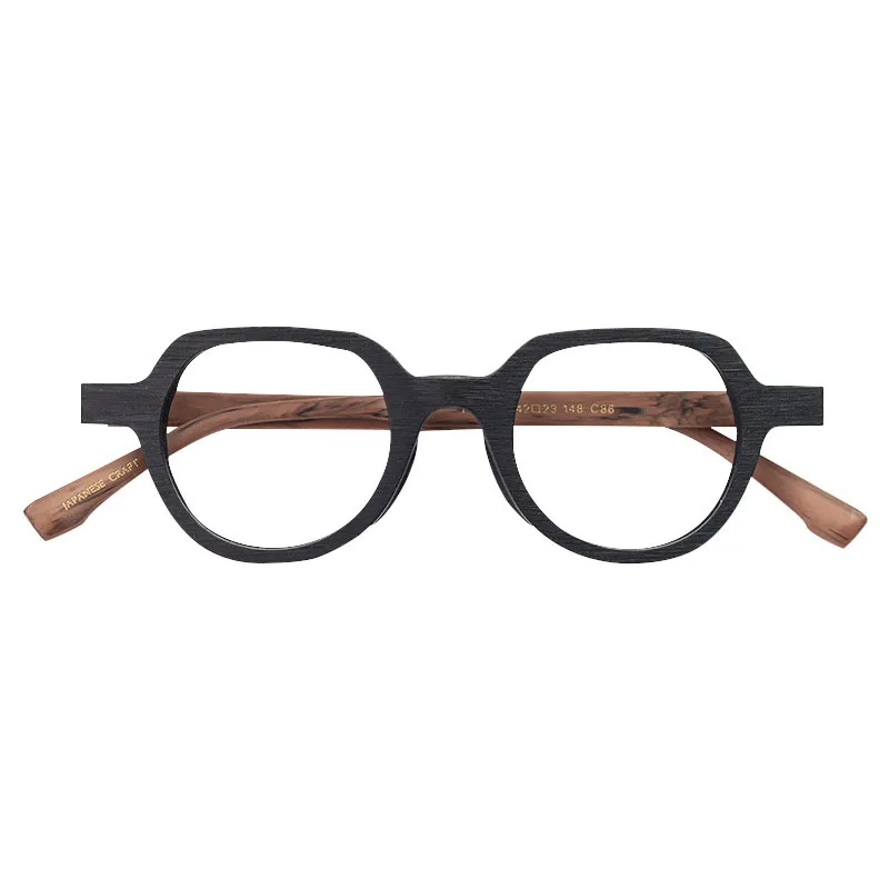 Man Women's Glasses Frames Acetate Polygon Vintage Wood Texture Prescription Eyeglass Frames Mypoia Optical Lenses Eyeglasses