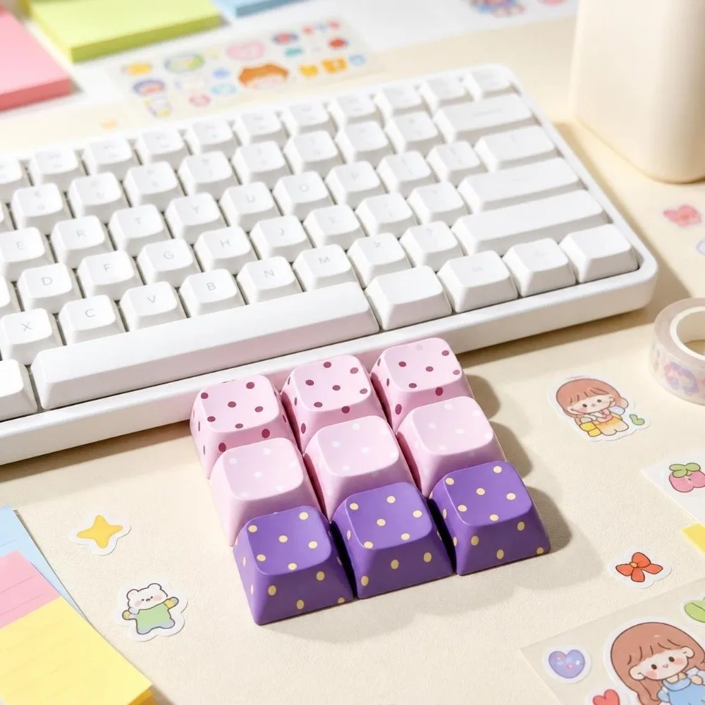 5 Pcs Handmade Craft Polka Dot Keycaps Push Button Switch Stress Relief Function Switch Tester Keychain Key Ring Style - view 5