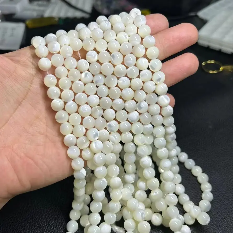 2-14mm White Mother Of Pearl Shell Round beads Bracelet Semi-finished 38cm MOP Bead Strand