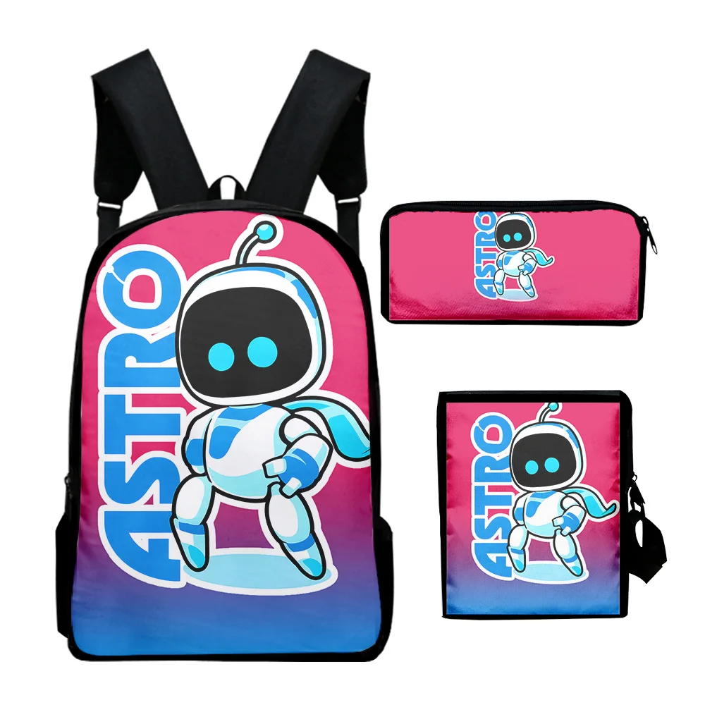 Cartoon Novelty Cool astro bot 3D Printed 3pcs/Set School Bags Laptop Daypack Backpack Inclined shoulder bag Pencil Case