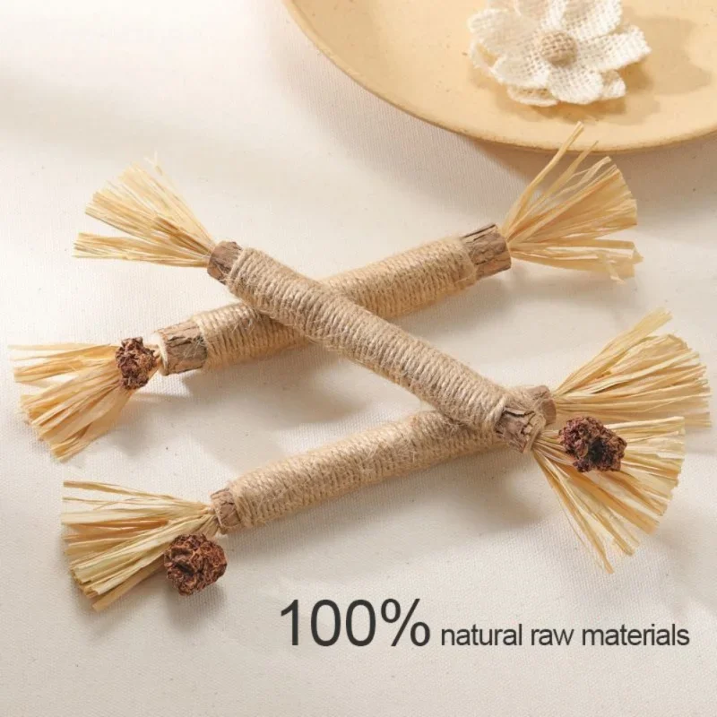 3PCS Pet Cat Silvervine Chew Stick Polygonum Kitten Raffia Grass Teeth Grinding Stick Pet Teeth Cleaning Tool Removes Tartar