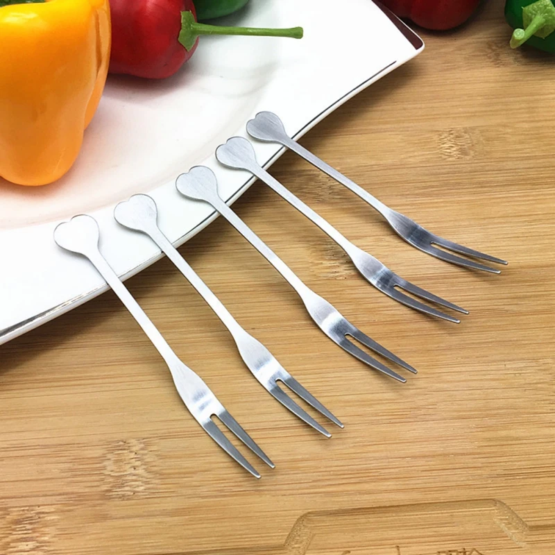 Stainless Steel Fruit Forks For Restaurant Cafeteria Home Party Dessert Fork Lovely Fruit Fork Tableware Kitchen Two-tooth Fork