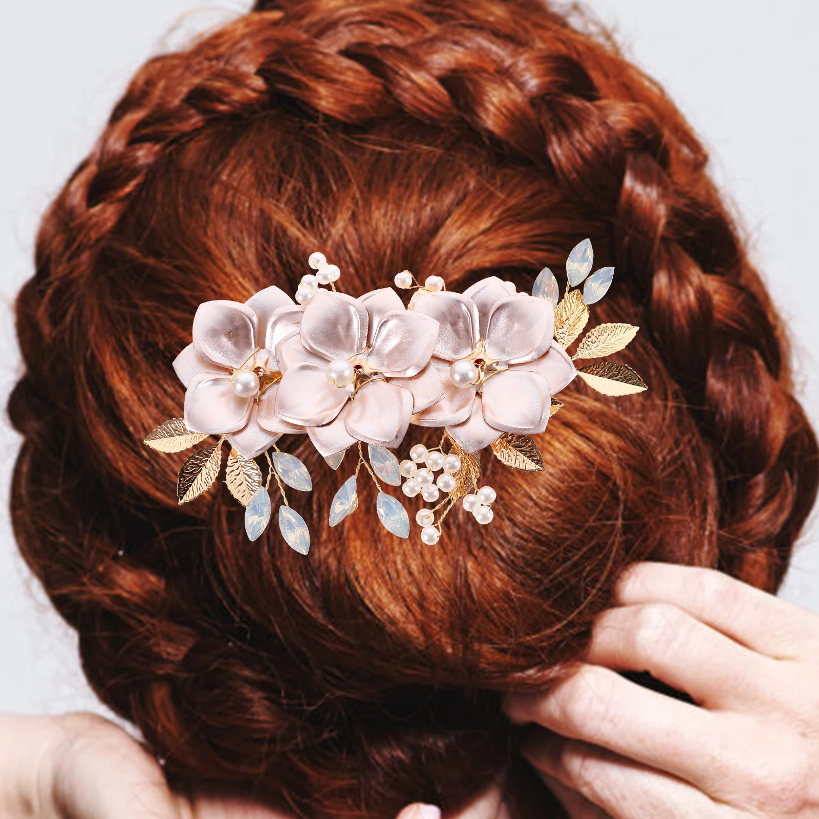 

Elegant Ancient Style Gold Hair Accessories Bridal Wedding Bridesmaid Prom Sturdy Non Irritating Flower Hair Clip for Women