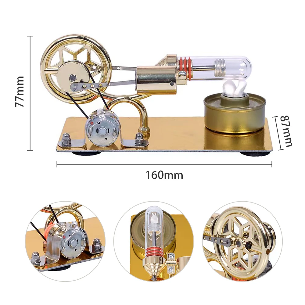 Hot Air Stirling Engine Motor Model Electricity Generator Motor LED Six-pointed Star Pattern Flywheel DIY Educational Science