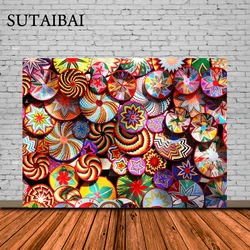 Traditional Ethiopian Floral Pattern Africa Traditional Colorful Basket Backdrop Mexican Party Decoration Cultural Tradition