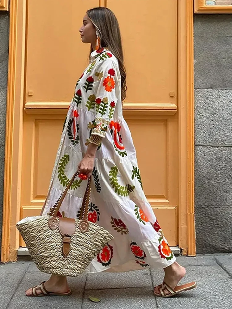 largo holgado para mujer, prenda con estampado a la moda, manga de tres cuartos, nieformalna, Vintage, para tigciones en la playa