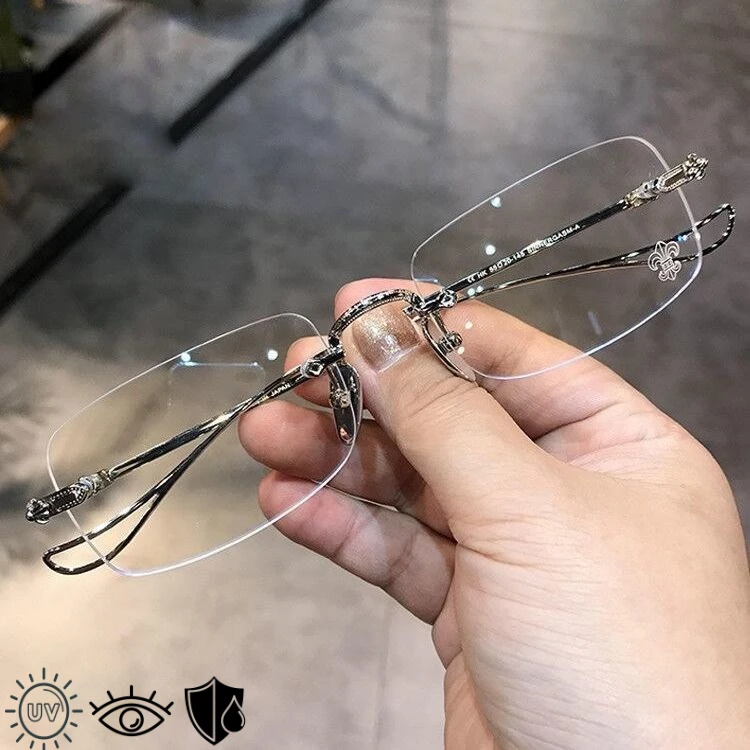 Anti Blau Licht Blockieren Gläser Rahmenlose Vintage Brillen Mode Trendy Rechteck Rahmen Optische Brillen Frauen Männer