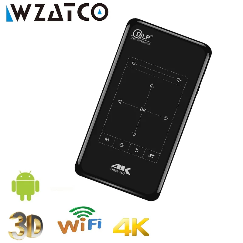 WZATCO P09 DLP MINI 3D Projector 32GB Android WIFI 5000mAH Battery Portable Laser Projector Support 4K 1080P Proyector Beamer