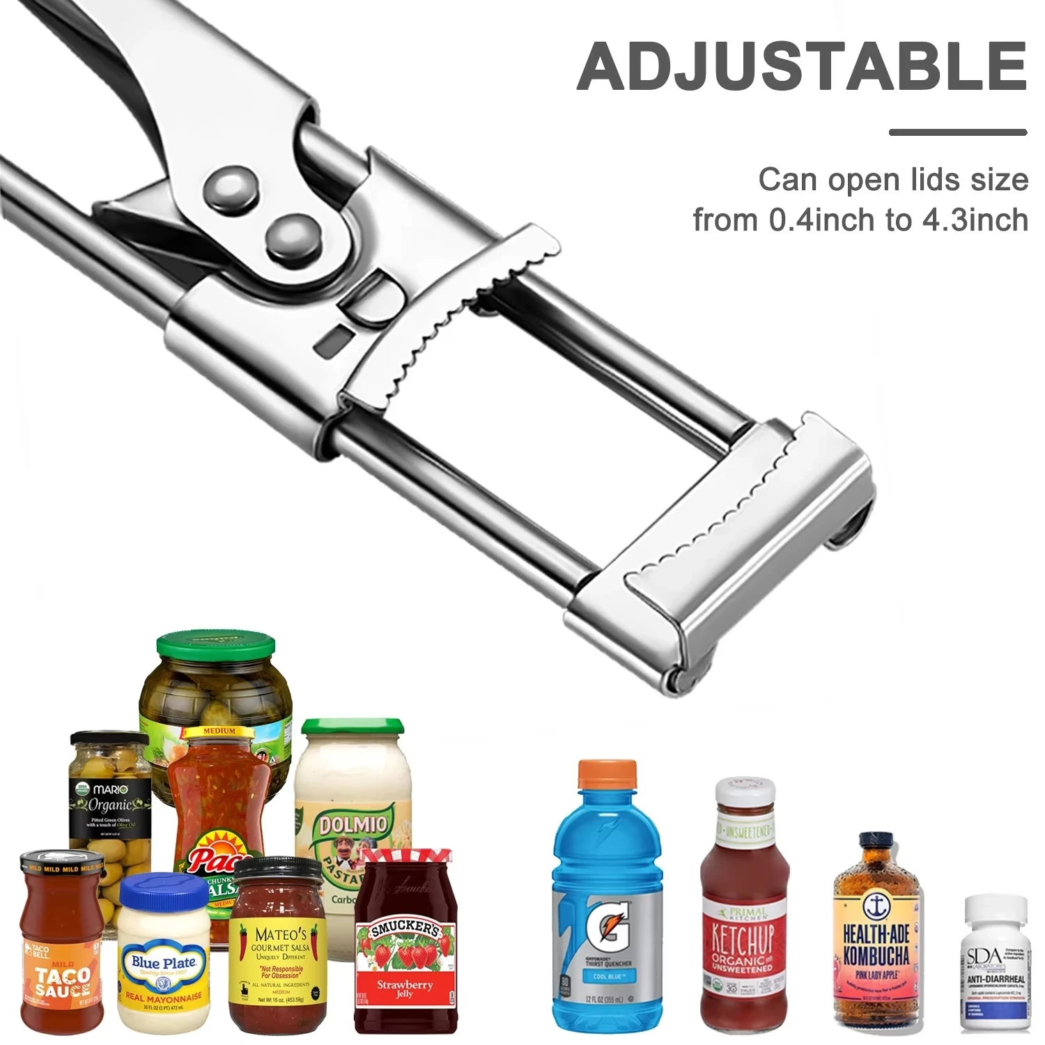 Can Opener Adjustable Stainless Steel Non-Slip Multifunction Manual Jar Bottle Bottle Lid Opener Gadget Home Gadgets Accessories image 3