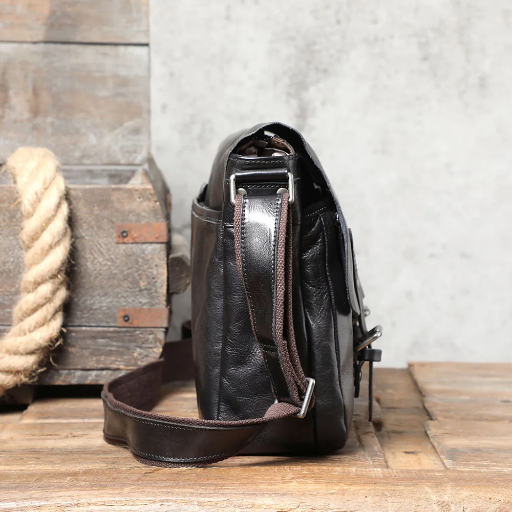 S.WORKER Echtleder Herren-Umhängetasche, Crossbody-Taschen, einfache Messenger-Taschen, Rindsledertasche, pflanzlich gegerbte Mode, lässig. – Detail 10