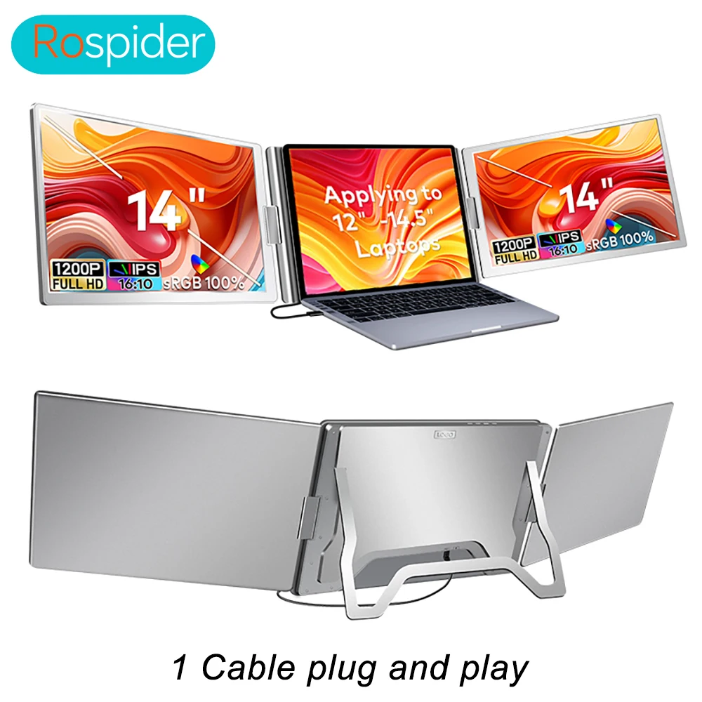Monitor Portatile Esteso a Doppio Schermo FHD, Schermo Secondario per Notebook, Estensore a Triplo Schermo Compatibile con Tutti i PC Rospider
