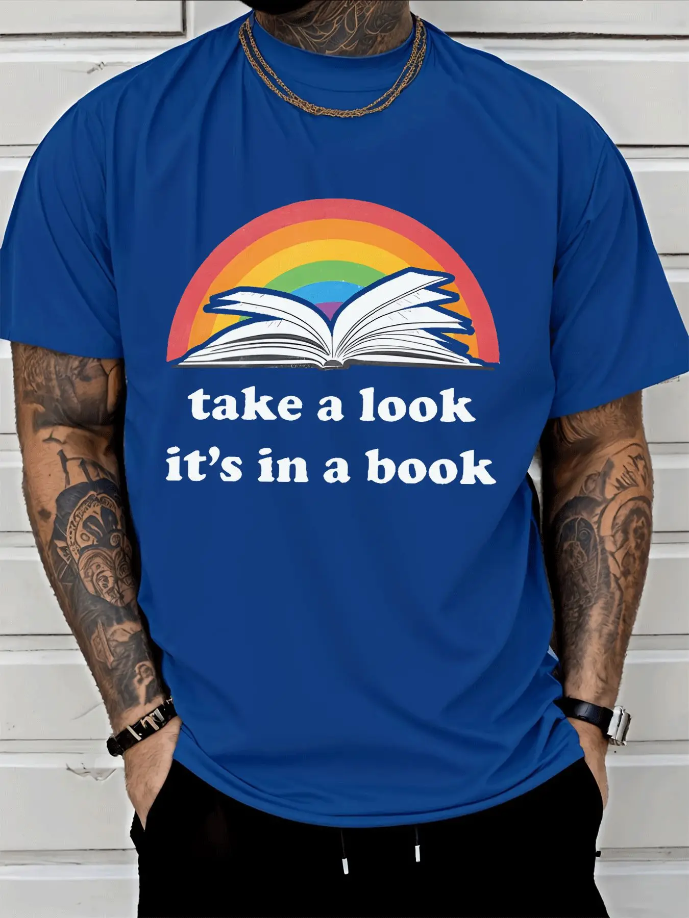 Men Short Sleeve T Shirt Rainbow Book Graphic Tee Reading Print Tops Summer Soft Cotton Casual Street Wear For Adult Male