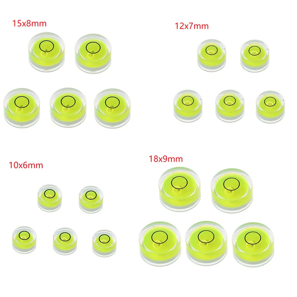 5Pcs Set Mini Bubble Levels Multipurpose Round Level Measurement Instrument 10mm*6mm/12mm*7mm/15mm*8mm/18mm*9mm