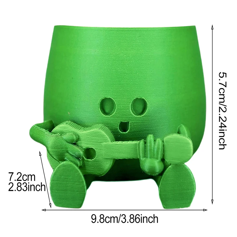 3.14" Happy Face Planter Handmade 3D Printed Cute Guitar Planter Theme Succulent Pot For Guitar Lovers