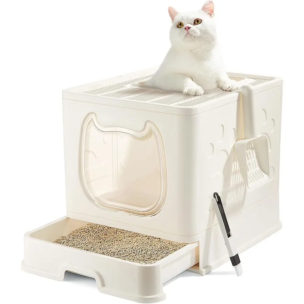 

Covered Litter Box with Slide-Out Tray for Small and Medium Cats