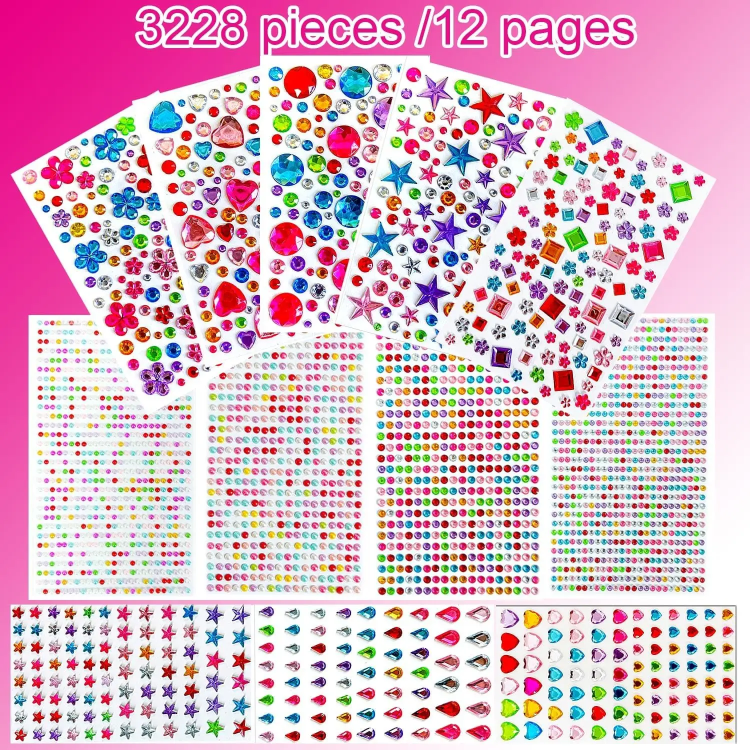Sparkling Rhinestone Self Adhesive Stickers Crafts Jewelry Gemstone Decals DIY Face Makeup Teacher Reward Kit