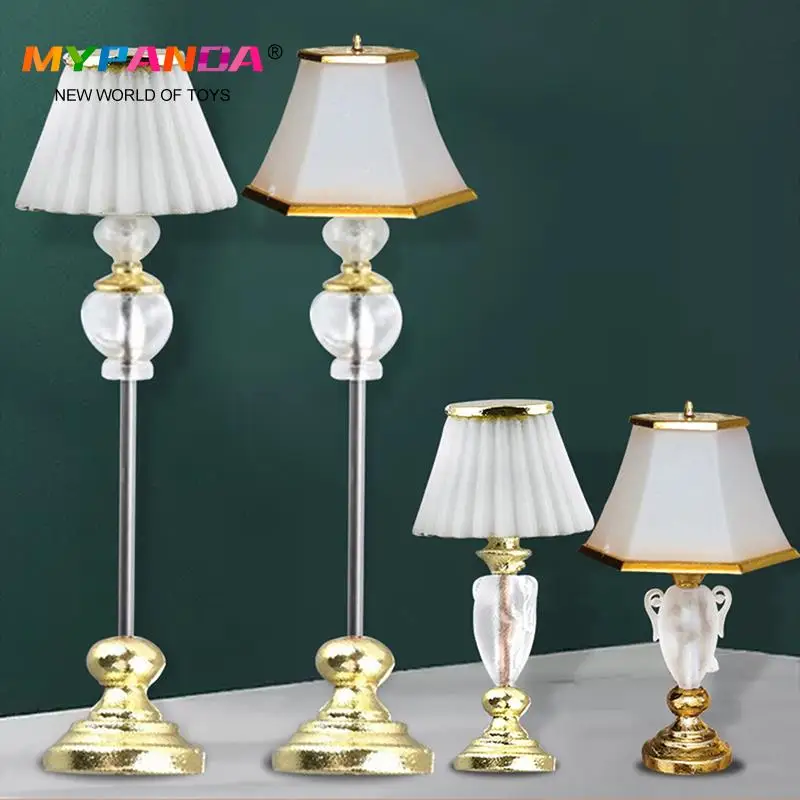 1:12 Dollhouse Miniature Furniture Mini Standing Lamp Night LED Lamp Light Table Lamp with Battery Box Doll House Accessories