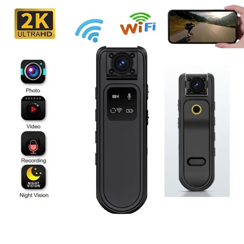 

2K Ultra HD Mini Camera WiFi Outdoor Motorcycle Digital Video Recorder Night Vision Camcorder 180 Rotatable Lens Police Body Cam