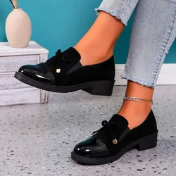 2024 Hot Sale Ladies Shoes Slip on Women's Pumps Autumn Round Toe Solid Butterfly-knot Platform Chunky Heels Rubber Work Pumps