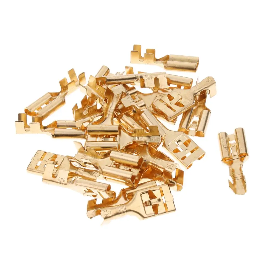 5-6pack 25 Pieces Brass Terminal Cable Locking Female Spade Connector