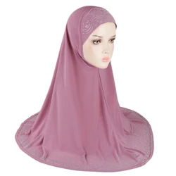 H405 Adults big size muslim hijab scarf with rhinestones islamic headscarf hats armia pull on headwrap ramadan gift big bonnet