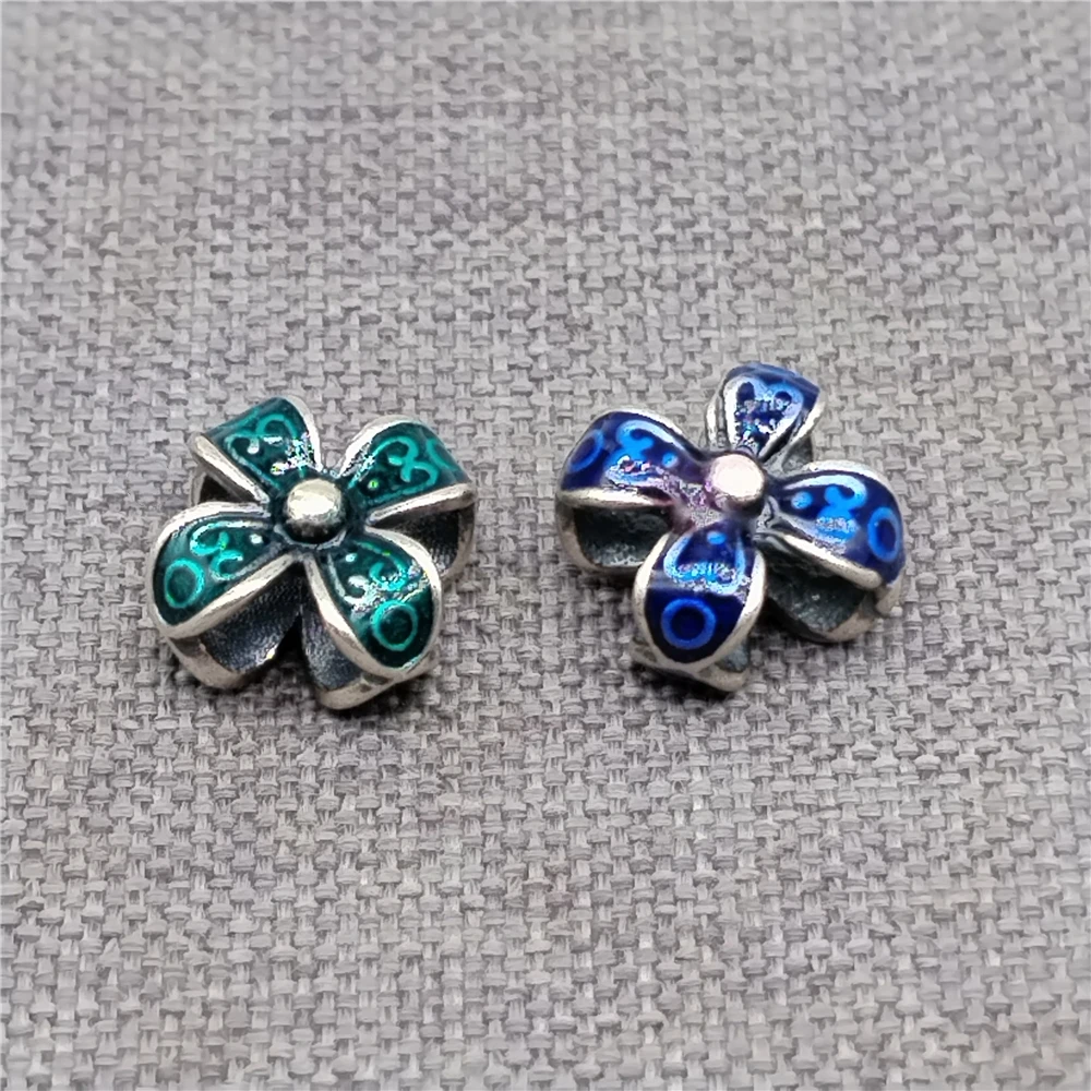 

4pcs of 925 Sterling Silver Clover Beads Enameled 2-Sided for Bracelet Necklace 7.5mm