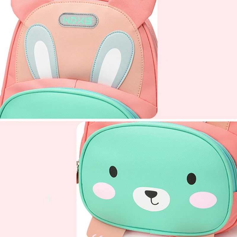 Cute Children Backpack Kids Canvas Bag Cartoon Rabbit Lion Toddlers Backpack For Boys Girls Kindergarten Primary Book Bags