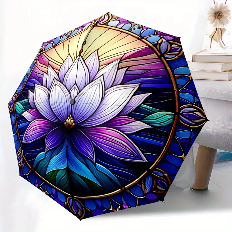 

1pc for Lotus Stained Glass Auto Open/close, All-Season Portable Folding Umbrella for Women & Men, Travel, Everyday, Formal Ev