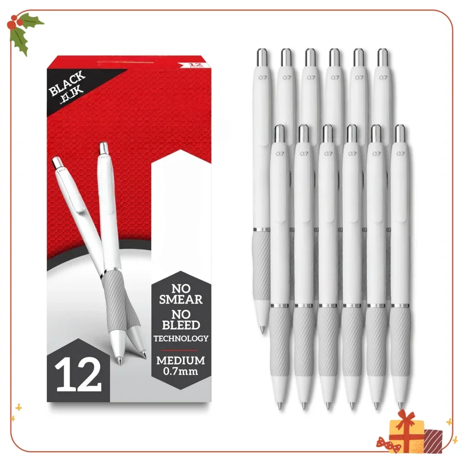 

Гелевые ручки 12 шт., средняя точка 0,7 мм, черные чернила, жемчужно-белые, для ведения журналов, письма, раскрасок.