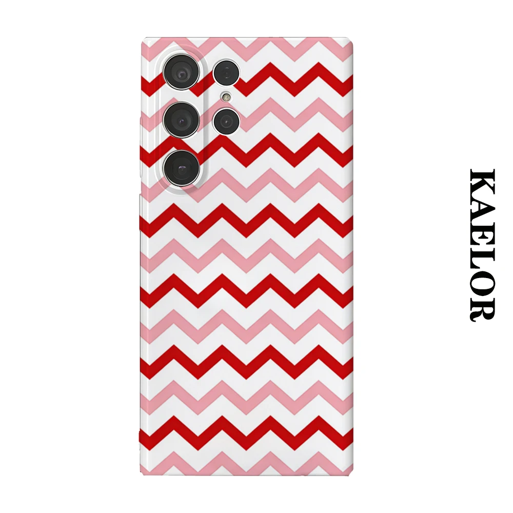 Red Pink Chevron Stripe Durable Shiny Double-layer Case for Samsung S26 Ultra S25 S24 S23 Plus Anti-drop Scratch Resistant Cover
