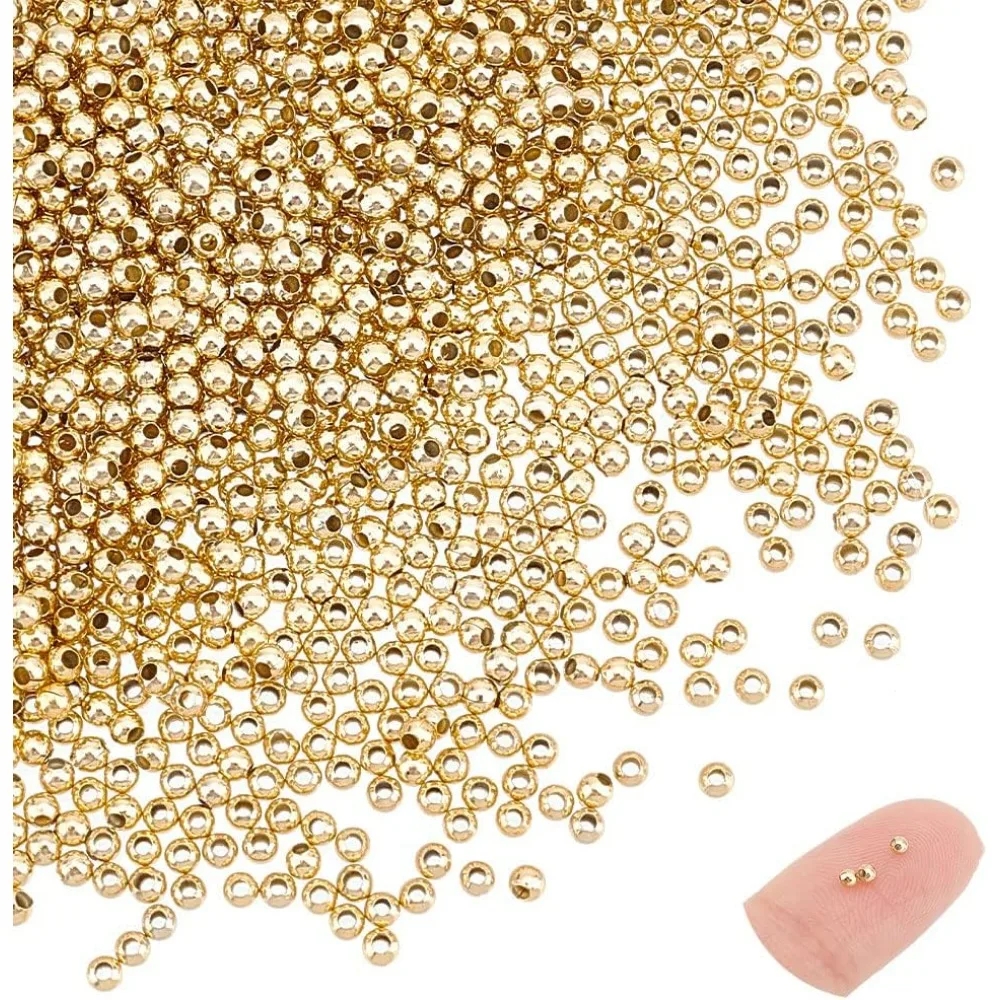 1000pcs 2mm 304 Stainless Steel Spacer Beads Golden Round Loose Beads Metal Crimp Bead Tiny Smooth Hollow Rondelle Bead for DIY